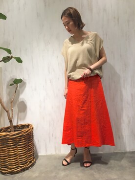 「オレンジスカート」｜TANさん（レディース・157cm）の春コーディネート