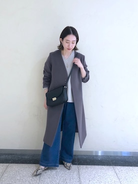 「フォロー、イイネ、お気に入り登録お願いします♡」｜「アイテム（ノーカラーコート）」を使った、TANさん（レディース・157cm）の冬コーディネート