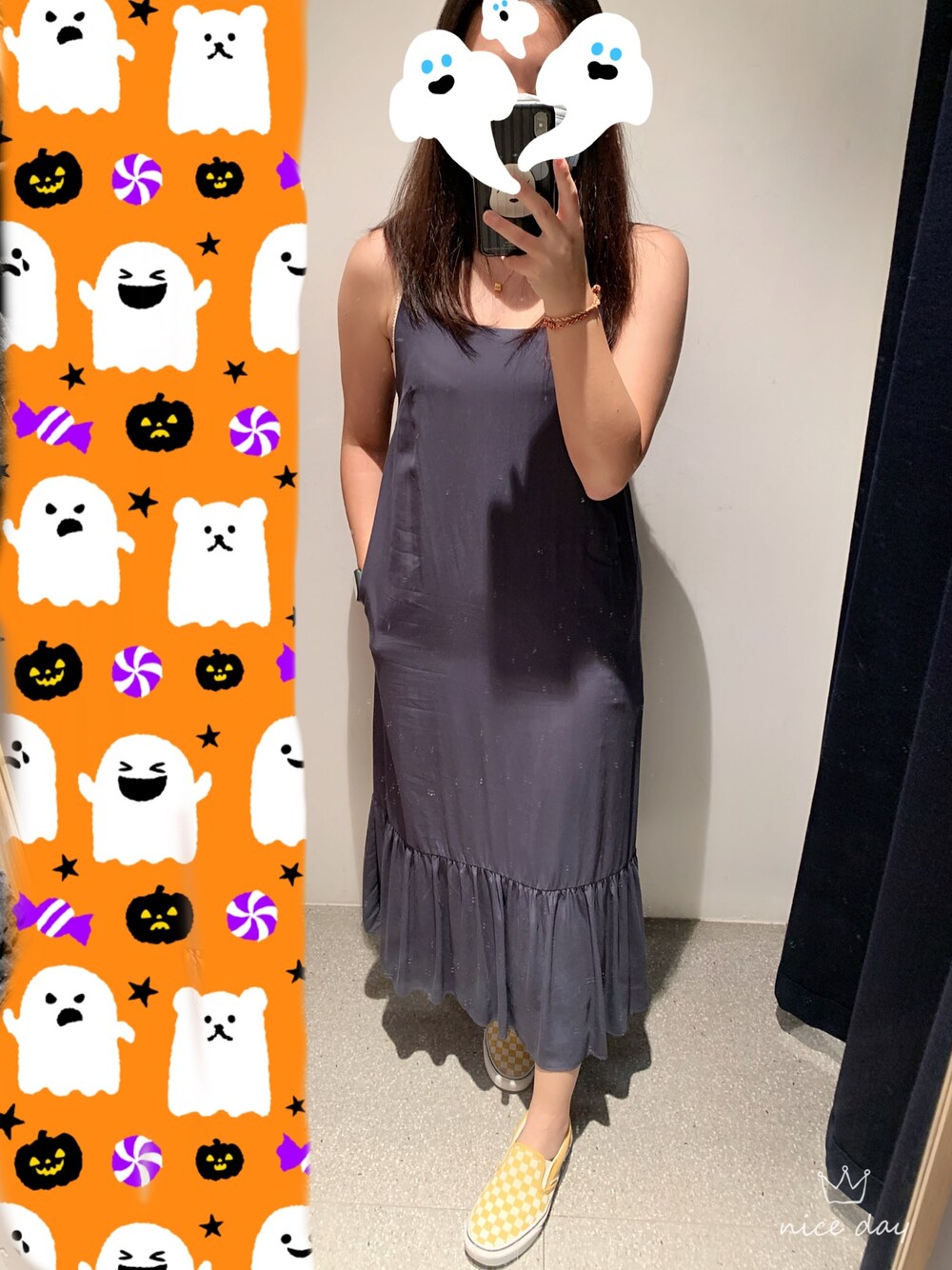 「weekend style、casual style、beyourself、STYLE、ootd」｜「The Editor’s Marketのアイテム（ワンピース、ブルー系）」を使った、Jiさん（レディース・168cm）の秋コーディネートの1枚目の写真