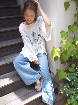 「CANAL JEAN（キャナルジーン）のアイテム（ピアス（両耳用））」を使った、CANALJEAN  tomoeさん（レディース・155cm）の夏コーディネート