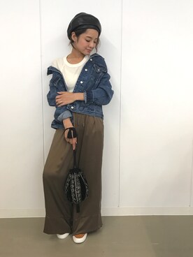 「Hanes」｜「アイテム（デニムジャケット）」を使った、CANALJEAN  tomoeさん（レディース・155cm）の秋コーディネート