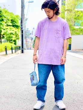 「アイテム（ボディバッグ/ウエストポーチ）」を使った、にーの〔大人｜古着｜デニム〕さん（メンズ・175cm）の春コーディネート