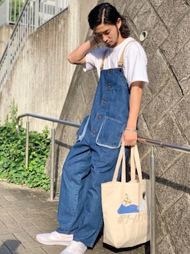「EDWIN（エドウィン）のアイテム（オールインワン・サロペット）」を使った、にーの〔大人｜古着｜デニム〕さん（メンズ・175cm）の夏コーディネート