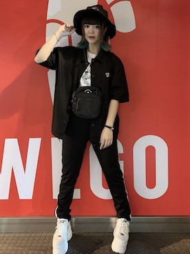 「WEGO（ウィゴー）のWEGO/ラインストレッチスキニーパンツ（スウェットパンツ）」を使った、胡桃さん（レディース・164cm）の夏コーディネート