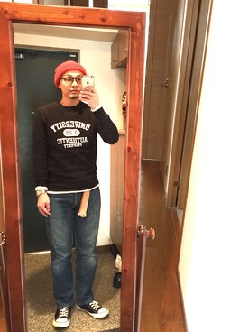 「FOREVER 21（フォーエバー トゥエンティーワン）のアイテム（帽子）」を使った、おかもとさん（メンズ・163cm）の冬コーディネート