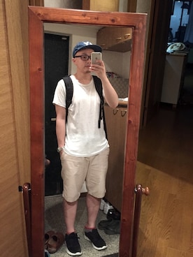 「キャップ×メガネ」｜「アイテム（その他）」を使った、おかもとさん（メンズ・163cm）の夏コーディネート