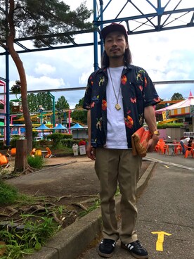 「JazzySportのアイテム（キャップ、レッド系）」を使った、DEGOtr!pËさん（メンズ・174cm）の夏コーディネート