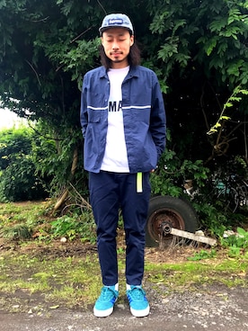「Supreme （シュプリーム）のアイテム（キャップ、ブルー系）」を使った、DEGOtr!pËさん（メンズ・174cm）の夏コーディネート