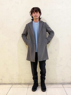「united arrows」｜「アイテム（チェスターコート）」を使った、中原翔さん（メンズ・176cm）の冬コーディネート