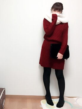 「ケーブルニット」｜「アイテム（その他雑貨）」を使った、Asunaさん（レディース・165cm）の冬コーディネート