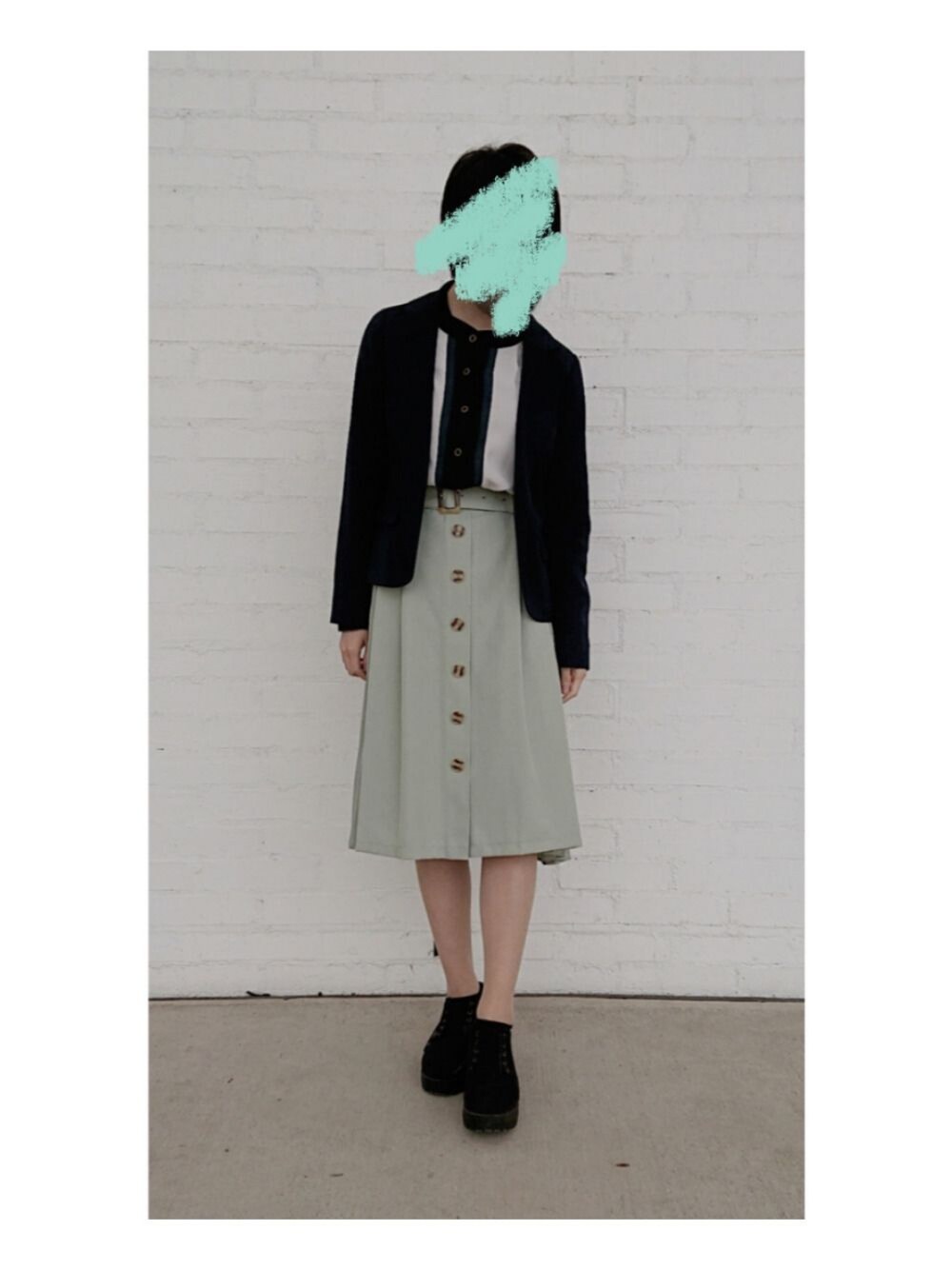 「きれいめカジュアル、休日スタイル、INGNI、REDYAZEL(REDYAZEL)、ootd」｜「INGNIのプリーツ切替ウールライクミディ／スカート（スカート、グリーン系）」を使った、ゆうさん（レディース・158cm）の春コーディネートの1枚目の写真