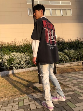 「RIPNDIP（リップンディップ）のアイテム（シューズ）」を使った、Rikuさん（メンズ・175cm）の春コーディネート
