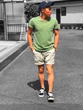 「TCSS（ティーシーエスエス）のアイテム（トップス）」を使った、YOSHIさん（メンズ・169cm）の夏コーディネート