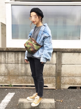 「スエット」｜「アイテム（デニムジャケット）」を使った、MK☆さん（レディース・149cm）の秋コーディネート
