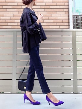 「ADAM ET ROPE'（アダムエロペ）のラウンドクロスボディーバッグ（ショルダーバッグ）」を使った、hononさん（レディース・165cm）の夏コーディネート