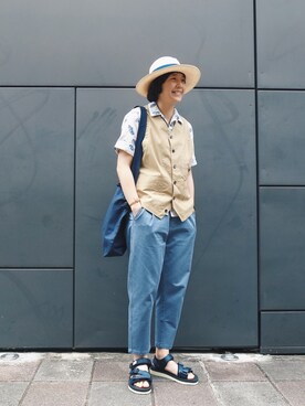 「SYNDRO（シンドロ）のアイテム（帽子）」を使った、Azureさん（メンズ・163cm）の春コーディネート