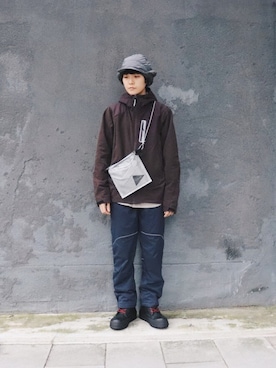 「and wander（アンドワンダー）のアイテム（帽子）」を使った、Azureさん（メンズ・163cm）の秋コーディネート