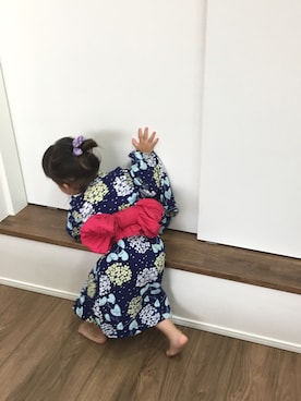 「petit main（プティマイン）のあじさい柄浴衣（浴衣、ブルー系）」を使った、773.nさん（キッズ）の夏コーディネート