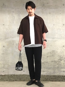 「半袖シャツ」｜「アイテム（ブルゾン）」を使った、SiNさん（メンズ・178cm）の夏コーディネート