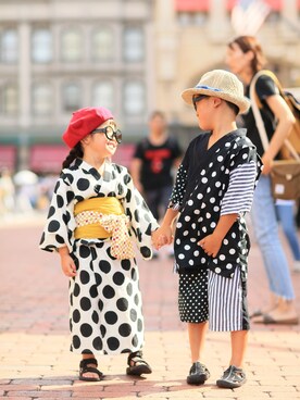 「apres les cours（アプレレクール）のアイテム（浴衣）」を使った、nanakumamonさん（キッズ・110cm）の秋コーディネート