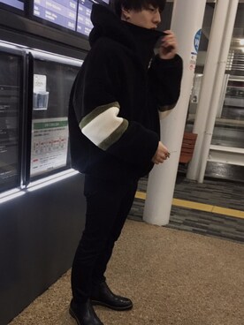 「neos（ネオス）のアイテム（スウェット）」を使った、Atsuyaさん（メンズ・168cm）の冬コーディネート