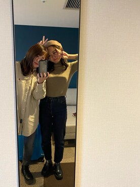 「UNIQLO（ユニクロ）のエクストラファインメリノリブタートルネックセーター（長袖）（ニット/セーター）」を使った、Rena Kobayashiさん（レディース・156cm）の冬コーディネート