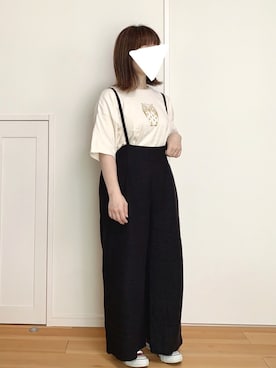 「w closet（ダブルクローゼット）のアイテム（サロペット/オーバーオール）」を使った、riiさん（レディース・153cm）の秋コーディネート