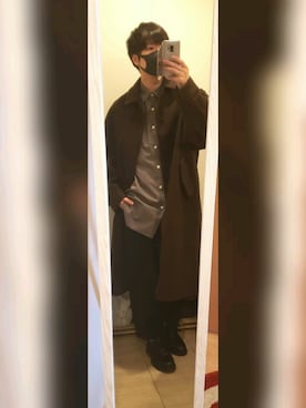 「バルーンパンツ」｜「アイテム（ステンカラーコート）」を使った、fumiさん（メンズ・170cm）の冬コーディネート
