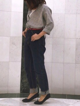 「Another Edition（アナザーエディション）のAE WND/PANE CHK SHT（シャツ/ブラウス、グレー系）」を使った、01さん（レディース）の秋コーディネート