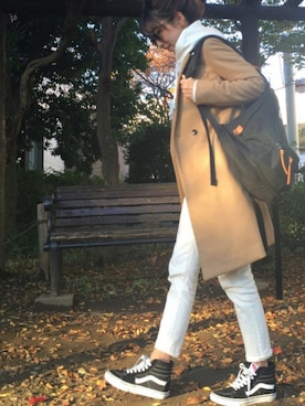 「オールホワイト」｜「アイテム（チェスターコート）」を使った、Oo.hiro.oOさん（レディース・159cm）の冬コーディネート