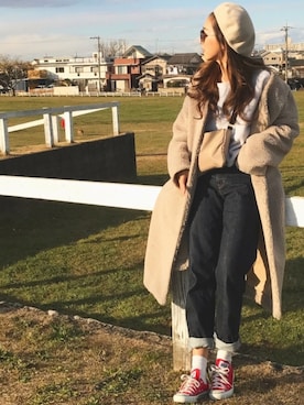 「ENVYM（アンビー）のアイテム（ノーカラージャケット）」を使った、Oo.hiro.oOさん（レディース・159cm）の冬コーディネート