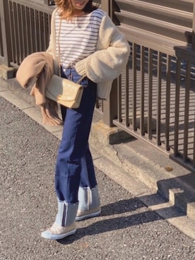 「Levi's（リーバイス）のRIBCAGE ストレート アンクル LUCK OF THE DRAW（デニムパンツ）」を使った、Oo.hiro.oOさん（レディース・159cm）の冬コーディネート