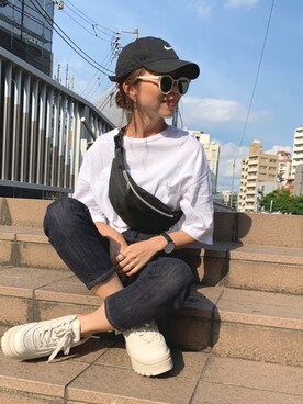 「ZOZO（ゾゾ）のスリムテーパードデニムパンツ［WOMEN］（デニムパンツ）」を使った、Oo.hiro.oOさん（レディース・159cm）の春コーディネート