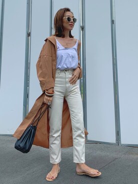 「ロングシャツ」｜「アイテム（ビーチサンダル）」を使った、Oo.hiro.oOさん（レディース・159cm）の夏コーディネート