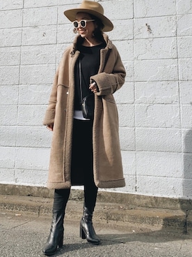 「ツバ広ハット」｜「アイテム（その他アウター）」を使った、Oo.hiro.oOさん（レディース・159cm）の冬コーディネート