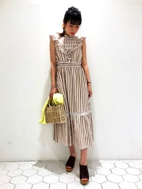 Anatelier アナトリエ の Lサイズあり ストレッチコットンカラミストライプ レースワンピース ワンピース Wear