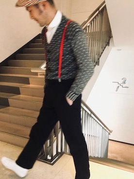 「アイテム（サスペンダー）」を使った、shamsoftokyoさん（メンズ・173cm）の冬コーディネート