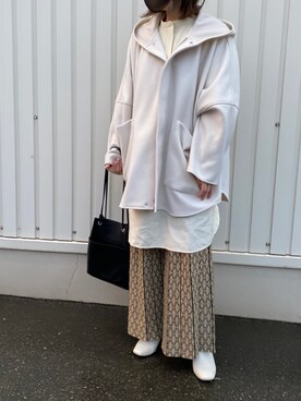 「KBF（ケイビーエフ）のアイテム（ノーカラーコート）」を使った、kaeee19さん（レディース・154cm）の冬コーディネート