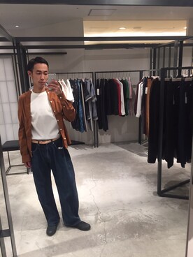 「UNITED TOKYO（ユナイテッドトウキョウ）のQUICK DRYタイプライターバンドカラーシャツ（シャツ/ブラウス、ブラウン系）」を使った、kzk_utさん（メンズ・180cm）の夏コーディネート