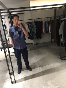 「UNITED TOKYO（ユナイテッドトウキョウ）のパッチワークショートスリーブシャツ（シャツ/ブラウス、ブルー系）」を使った、kzk_utさん（メンズ・180cm）の夏コーディネート