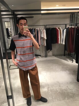 「UNITED TOKYO（ユナイテッドトウキョウ）のニットコンビレギュラーカラーシャツ（シャツ/ブラウス、ホワイト系）」を使った、kzk_utさん（メンズ・180cm）の夏コーディネート