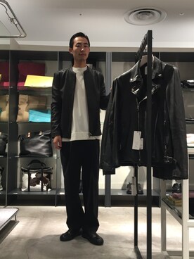 「UNITED TOKYO（ユナイテッドトウキョウ）のラムレザーシングルライダース（ライダースジャケット、ブラック系）」を使った、kzk_utさん（メンズ・180cm）の夏コーディネート