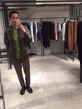 「UNITED TOKYO（ユナイテッドトウキョウ）のメモリータフタコーチジャケット（ブルゾン、グリーン系）」を使った、kzk_utさん（メンズ・180cm）の夏コーディネート