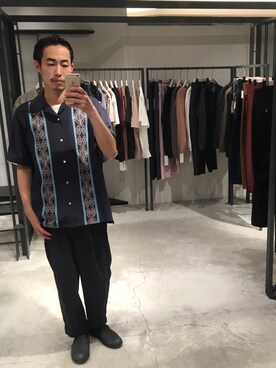 「UNITED TOKYO（ユナイテッドトウキョウ）の刺繍キューバシャツ（シャツ/ブラウス、ブルー系）」を使った、kzk_utさん（メンズ・180cm）の夏コーディネート