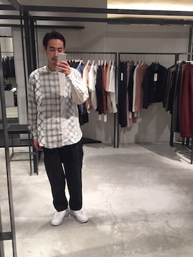 「UNITED TOKYO（ユナイテッドトウキョウ）のパッチワークチェックシャツ（シャツ/ブラウス、ホワイト系）」を使った、kzk_utさん（メンズ・180cm）の夏コーディネート