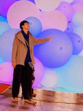 「チャイハネ（チャイハネ）のアイテム（パーカー）」を使った、狐面のごっちさん（メンズ・174cm）の冬コーディネート