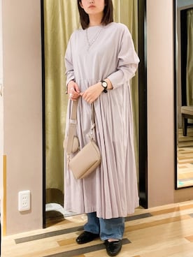 「アイテム（シャツワンピース、グレー系）」を使った、きょんさんさん（レディース・155cm）の冬コーディネート