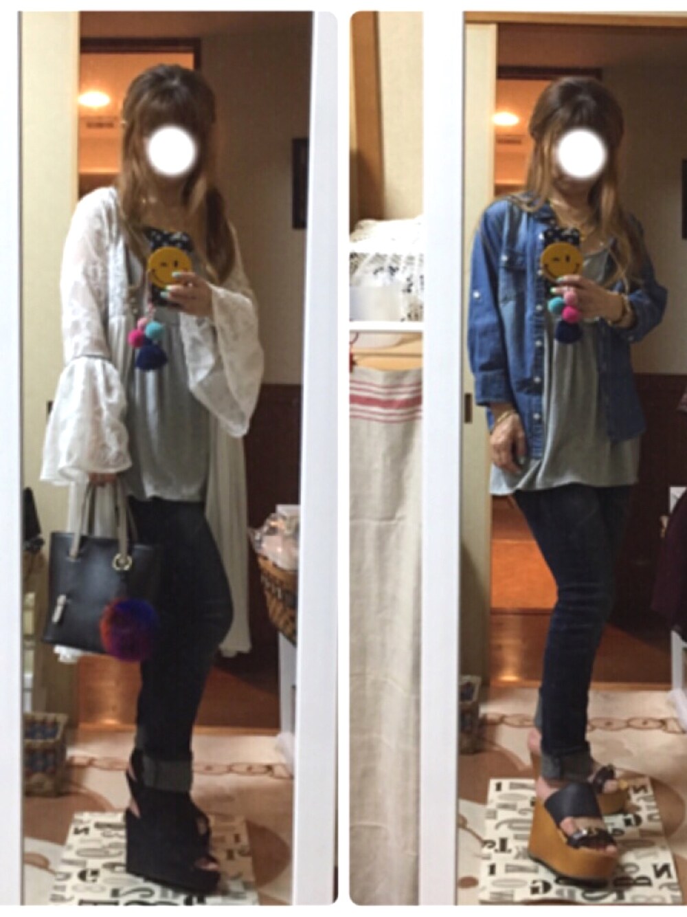 グレー系のタンクトップ、ブルー系のその他パンツ、ブラック系のブーティを着用したレディースの春コーディネートの1枚目の写真