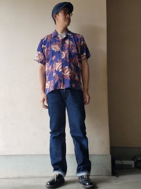 「The Flat Head（ザ・フラットヘッド）のアイテム（パンツ）」を使った、ヒロミッチェルさん（メンズ・185cm）の夏コーディネート