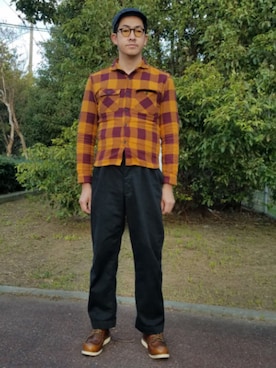 「The Flat Head（ザ・フラットヘッド）のアイテム」を使った、ヒロミッチェルさん（メンズ・185cm）の冬コーディネート